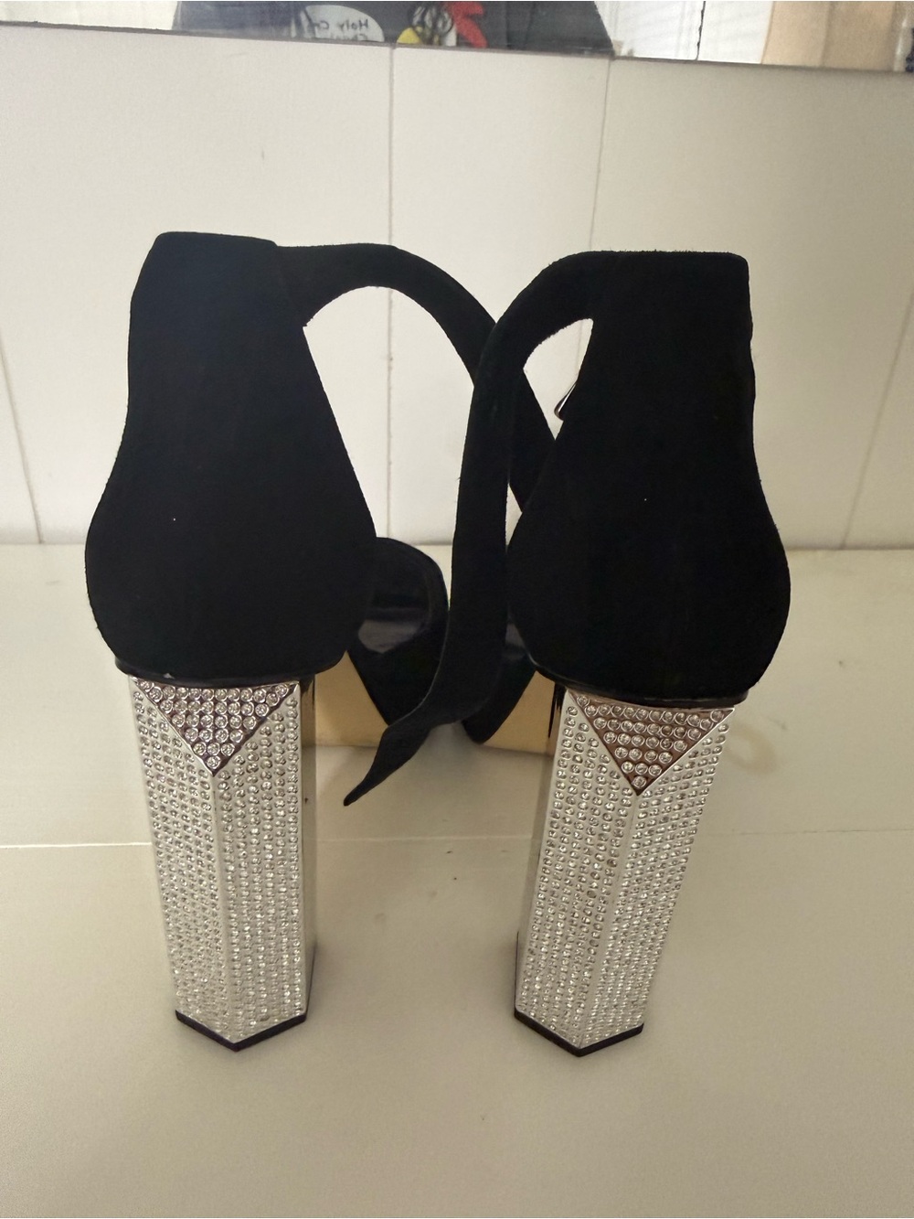 Michael Kora Black rhinestone Platform Ankle-Strap Peep-Toe Heel by - Picture 4 of 6